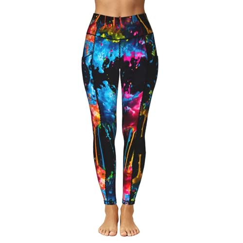 Leggings con estampado de salpicaduras TTYDOKLA para mujer con bolsillos elásticos 2