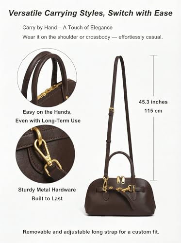 Image of Womens Leather Satchel Handbag, Top Handle Crossbody Purse | Genuine Leather, Structured Satchel, Small or Large, Top Handle, Crossbody Strap, Daily Carry, Work Travel