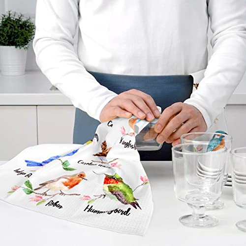 Vansolinne Birds Kitchen Towels Birds On Branch Dish Towels Set Of 4 Cardinal Hummingbird Bluejay Fall Absorbent Hand Towels Tea Towels Gifts For Bird Lovers Women For Cleaning Drying Cooking Baking #TOP5