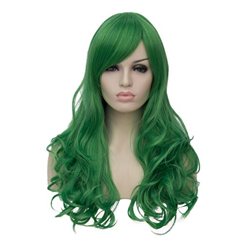 AMYHOME 24"60CM Peluca de cabello largo ondulado para mujer disfraz fiesta cosplay wig peluca halloween larga rizada sintética peluca fresca de moda(verde) Cover