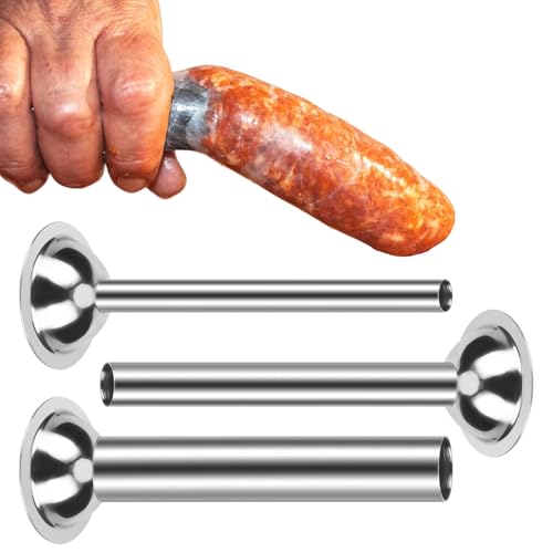Lot de 3 Tube de Saucisse, Entonnoir Saucisse en Acier Inoxydable 12/19/32 mm, pour Hachoir à Saucisse Manuel Tubes Poussoir à Saucisse Outils de Remplissage...