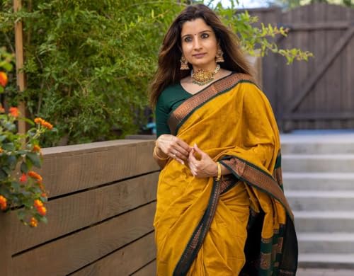 Image of Women's Kanjivaram Cotton Silk Saree South Indian Paithani Sari | gadwal cotton sarees with Zari Border and Blouse Piece - Suitable For All Indian Occasions and Festivals 191