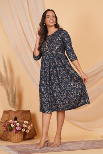 Image of Women's Floral Printed Cotton Maternity Dress Kurti with Feeding Zipper, Maternity Gown for Women, Feeding Dress, Maternity Kurti