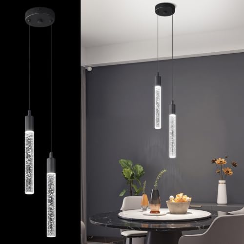Image of Modern Light Fixture Kitchen Island Pendant Light Dimmable LED Black Pendant Lights Mini Crystal Pendant Lighting for Bedroom Dining Room Living Room(2-Light )