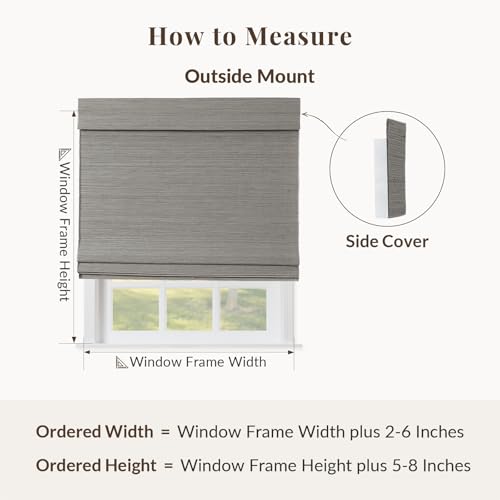 Image of TWOPAGES No Drill Ramie Cordless Roman Shade for Indoor Windows Custom Made Roman Blind Light Filtering Roman Window Shade Blackout, Windswept, 1 Piece