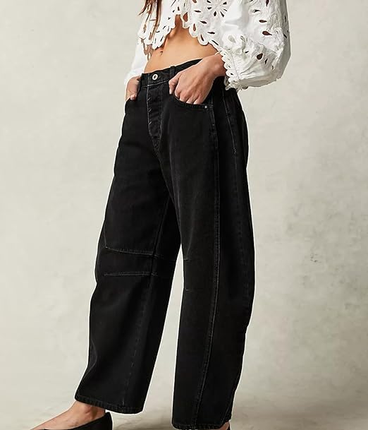Women's Baggy Wide Leg Jeans Barrel Vintage Cropped Raw Hem Denim Pants Trendy Vintage Jeans2