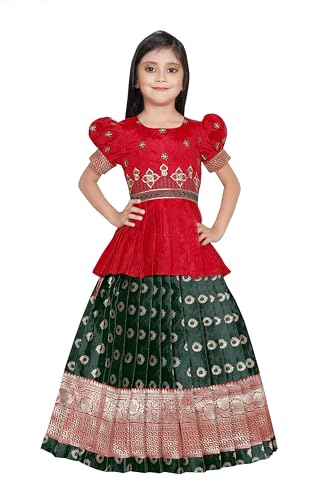 Image of FELIZ THE DESIGNER STUDIO Kids Red Pattu Pavadai Lehenga Choli for Girls (5-6 Years)