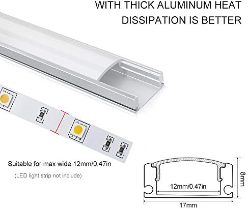 LED Aluminum Profile, LightingWill LED Aluminum Channel 6-Pack 3.3ft/1Meter Silver U-Shape LED Diffuser with Milky White Cover, End Caps and Mounting Clips Aluminum Extrusion for LED Strip Lights U02