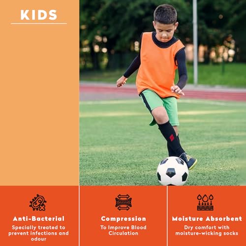 Image of Supersox Unisex Kid's Football Socks - Knee Length Socks with Cushioned Sole, Odour Free & Superior Grip Uniform Stockings for Football /Soccer, Pack of 2