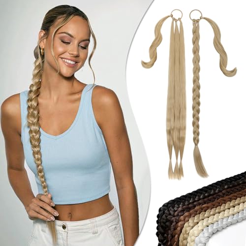 Long Braided Ponytail Extension with Hair Tie Ash