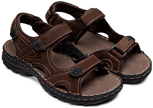 Jousen Men's Sandals Arch Support Summer Casual Genuine Leather Beach Sandals For Men Outdoor And Indoor Comfort Open Toe Fisherman Sandals(Amy2011 Dark Brown 12) #TOP3