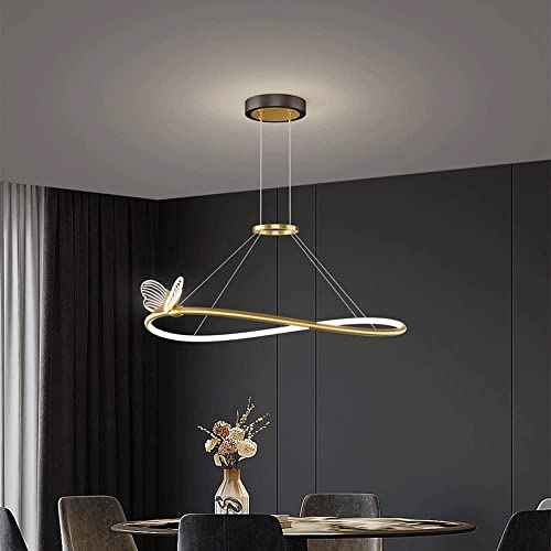 Lustre LED 61 cm papillon doré et noir à intensité variable pour salle à manger - 4