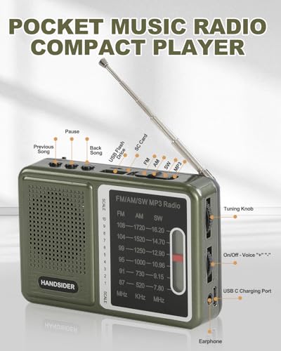 image for Handsider FM AM SW Transistor Radio with Rechargeable Battery, Portabl
