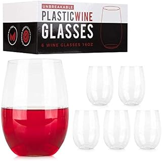 ConnectedPlus 16 oz Stemless Plastic Wine Glasses: Set of 6-100% Tritan Shatterproof, Reusable