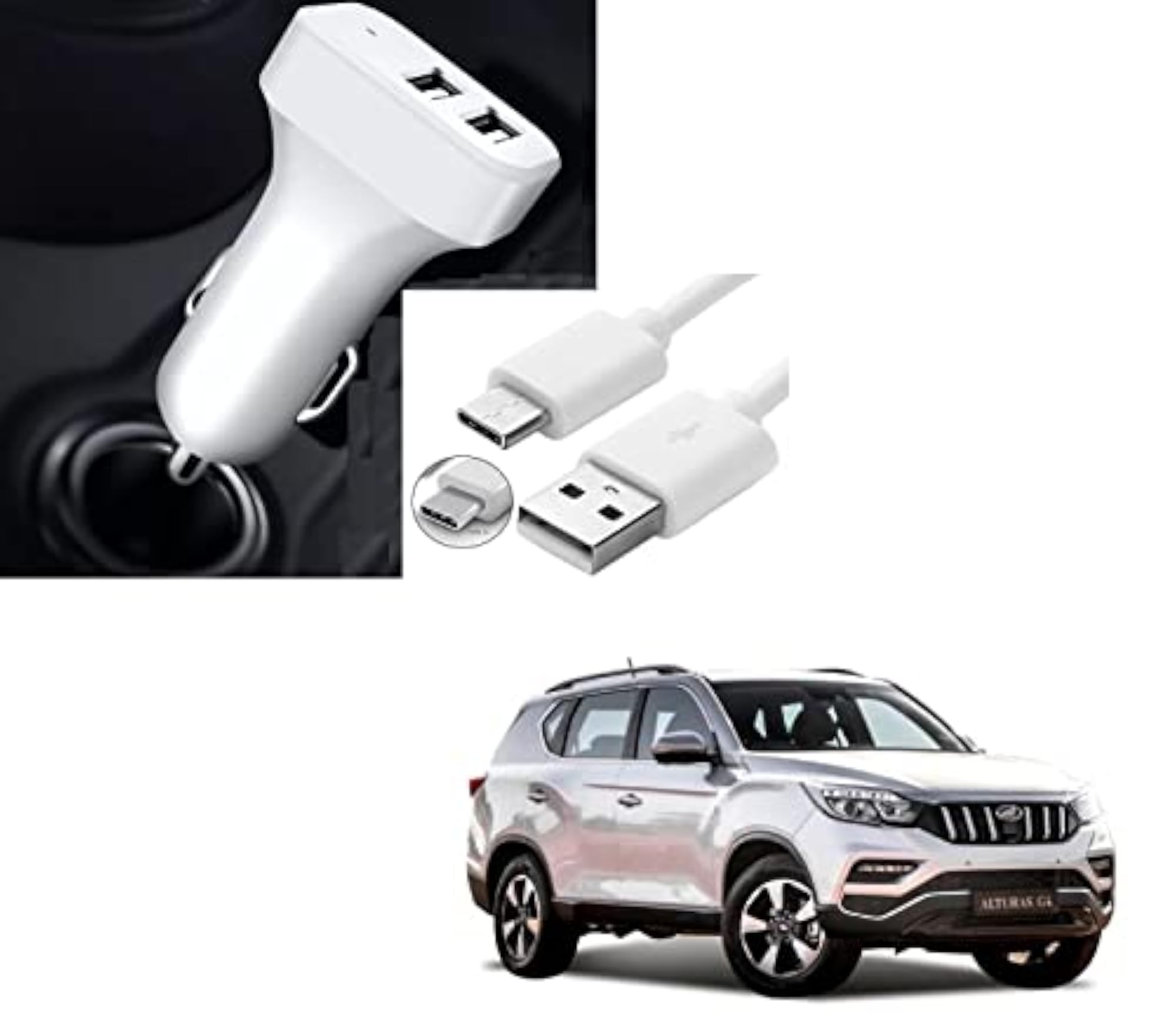 5.1 Amp 2 USB Fast Car Charger with C-Type Cable