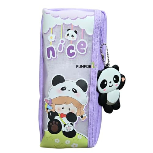 Image of Funfob Panda Pencil Pouch for School College for Pen Pencil Panda Pencil Box Travel or Cosmetic Case | Panda Pouch Keychain Purple