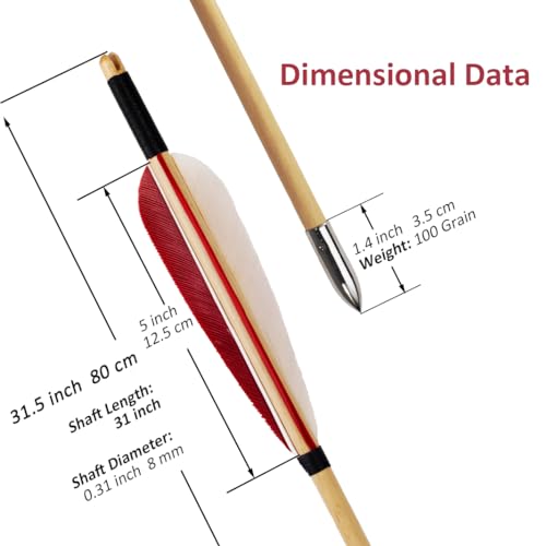 image for Luoyer 12 Pcs Archery Wooden Arrows with Feathers Handmade Targeting A