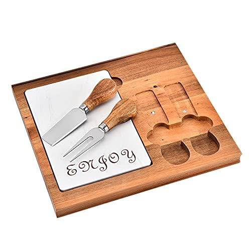 Mini Small Cheese Board and Knife Set, Charcuterie Platter & Serving Tray for Wine, Crackers, Brie and Meat for Home,Picnic,Restaurant, Cafe Use (Dimension: 25 x 23 x 1.5cm) 2