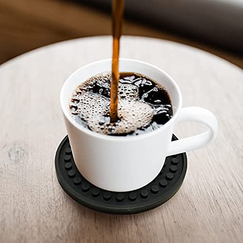 Silicone Coasters Set Of 6 Thickened Drink Coasters With Holder - Cup Mat - Non-Slip, Non-Stick, Stay Put, Deep Tray - Prevents Furniture And Tabletop Damages Black (Sharp Cornor) #TOP7