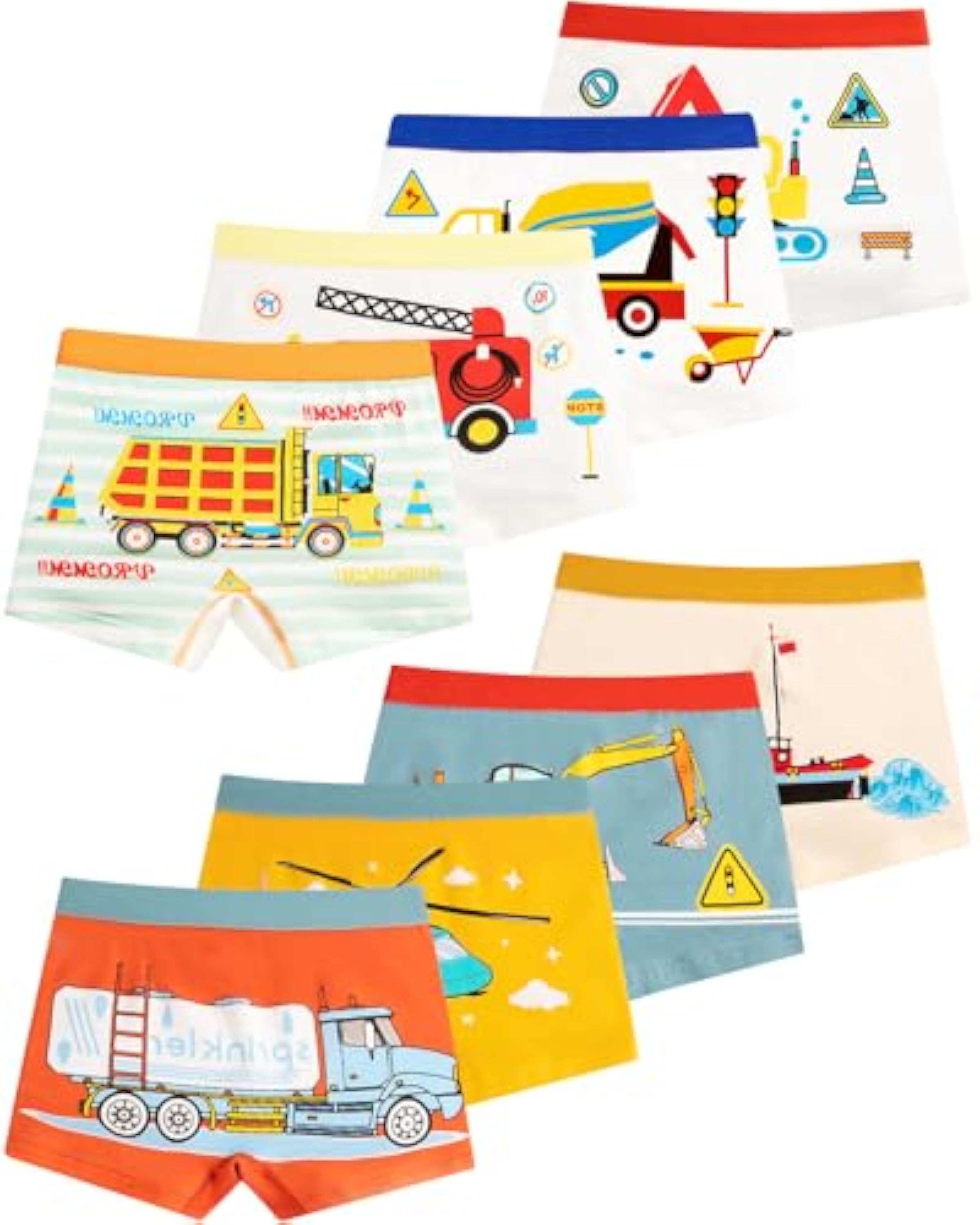 Adorel Bóxers Calzoncillos Ropa Interior Algodón Niño Pack de 8 Excavadoras y Barcos 3-4 Años (Tamaño del Fabricante M)