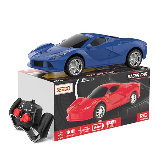 Image of SEEDO Rechargeable Remote Control Racer Car High Speed Racing Sports Car with LED Headlights, High Gloss Anti Scratch 1: 24 Scale Fast RC Vehicle Toy for Kids 8+ Years (Pack of 1, Blue)