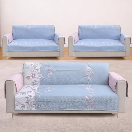 Image of Homerz Premium 7(3+2+2) Seater Quilted Reversible Sofa Cover Mat with Pocket Arms | Polyester Blend 350 GSM Full Coverage & Back Belt for Stability (Velaro, 7(3+2+2) Seater)