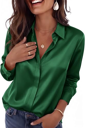 Chemisier en satin vert femme pour look de bureau élégant et sorties en soirée taille S