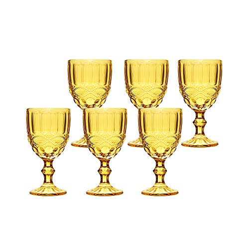 Mimo Style Jogo de 6 Taças de Vidro Âmbar com Capacidade de 240ml com Alto Relevo em Laço Verre - Id