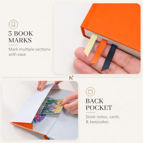 Image of NEORAH -A5 DOTTED | 368 Pages - 110 Gsm |PAGE A DAY JOURNAL (21x14.8 cm)-Hardcover Dot Grid Notebook |Back Pocket |3 Silk Book Mark - Completely HANDMADE for Journaling,writing- ORANGE