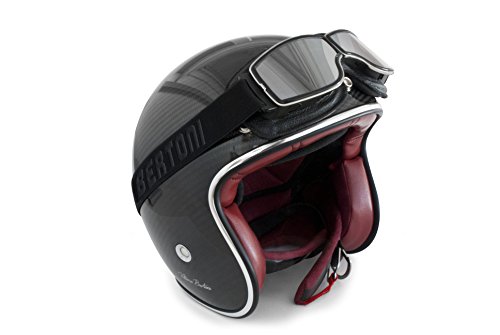 Bertoni Motorcycle Riding Goggles Black Leather With Chromed Frame- Anticrash Clear Lens -Special Ventilation - Mod.af188B - Motorbike Vintage Aviator Helmet Glasses #TOP5