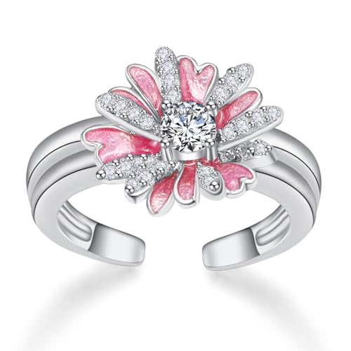 Zhi Kexin �f�C�W�[�����O ���f�B�[�X 925�X�^�[�����O�V���o�[ Forget Me not Floral�����O �s���N�a���t�����[�����O ���f�B�[�X, �G�i����, �L���[�r�b�N�W���R�j�A