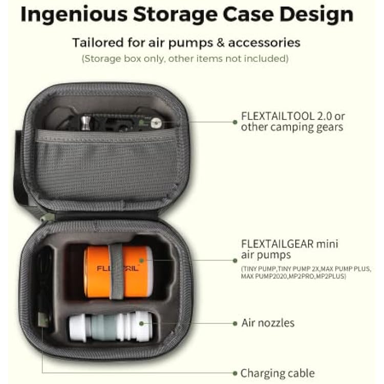 Flextailgear Tiny Air Pump Grey Bundle with Protective Organizer Mini Storage Box