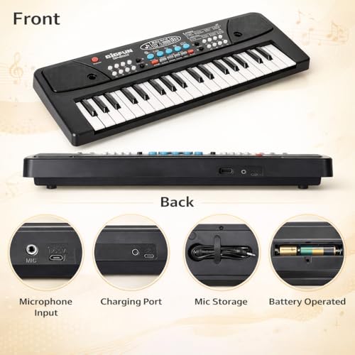 Image of BigFun Kids Piano Keyboard with Mic (1 Year Warranty) | 37 Keys, 8 Rhythms, 8 Tones & 6 Demo Songs | Electronic Musical Toy for Boys & Girls Age 2-9 | Educational & Recording Musical Toy
