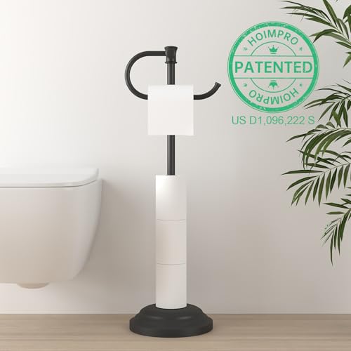 Hoimpro 25" Toilet Paper Holder Free Standing, Floor Bathroom Toilet Paper Tissue Roll Holder with Shelf Stand for 4 Rolls, with Storage, Freestanding Handle Hardware Accessories Rack Matte Black by Hoimpro - Image 2