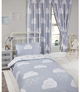 Happy Clouds Bedroom Range Kids Stars White / Grey - Duvet Cover Set & Curtains Available (72" Curtains)