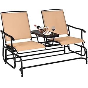 GIANTEX Gartenbank Schaukelbank 2 Sitzer mit Tisch, Gartenschaukel Sitzbank Metall, Gartenstuhl Schaukelstuhl Balkon Schaukel Bank Garten, Parkbank Schwingbank 145x70x95 cm (Beige)