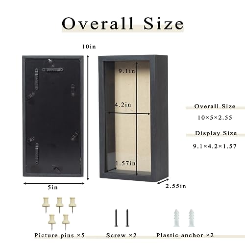 Image of Shadow Box Frame 5x10 Shadow Box Display Case with Linen Back of Awards Memorabilia Flower, Pictures, Keepsakes、Bouquet、Medals and More Photos Memory Box Long Skinny Black