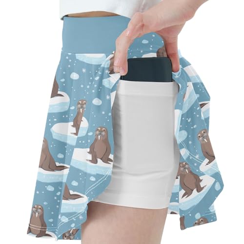 Girls Skorts High Waist Athletic Skirts with Shorts Sea Lion Stretchy Teens Performance Tennis2