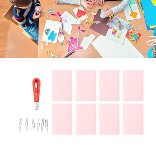 Sunicon 8Pcs Pink Rubber Carving Blocks, Soft and Easy to Carve Stamp Making Kit Linoleum Cutter Kit Linocut Carving Tools for Block Printing Printmaking Supplies