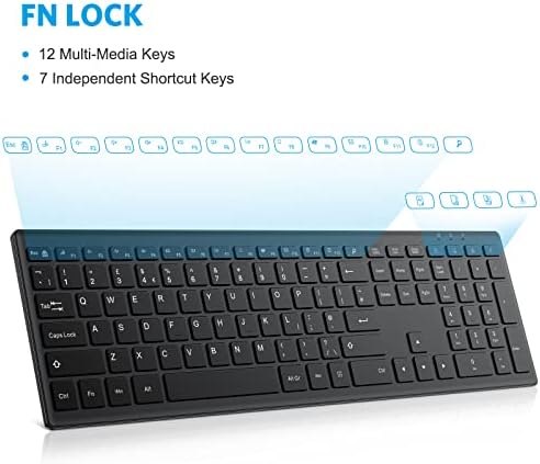 OMOTON Wireless Keyboard for Windows, Ultra Slim Full-Sized 2.4 GHz Wireless Keyboard with Numeric Keypad for Desktop/PC/Laptop, Simple Nordic Style, QWERTY UK Layout, One USB Receiver Black