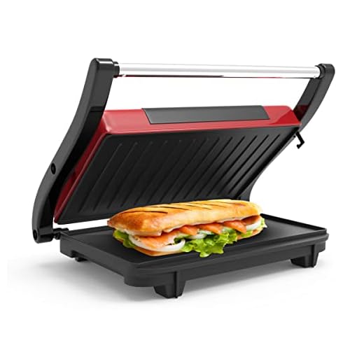 Panini Press Â– Sandwich Maker with Nonstick Plates Â– Indoor Countertop Grill for Cooking Burgers, Steak, Grilled Cheese, and More by Chef Buddy (Red)