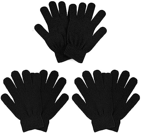 3 Pairs Winter Magic Gloves Adults Warm Stretchy Unisex Black Gloves One Size Fits Most Men Women Teens Magic Knit Gloves
