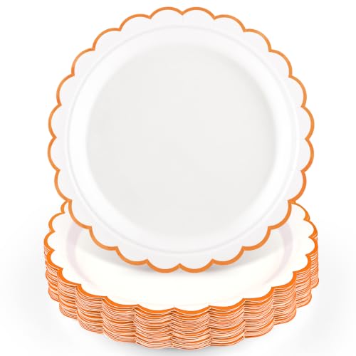 NatNarr 30Pcs Orange Paper Plates Scalloped Fall Dessert Cake Plate