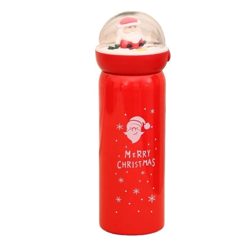 SS Water Bottle with 3D Santa Clause Top For Kids Adults School, Home, Picnic, Travel, Home, Gym Best Birthday Gift 380 ML