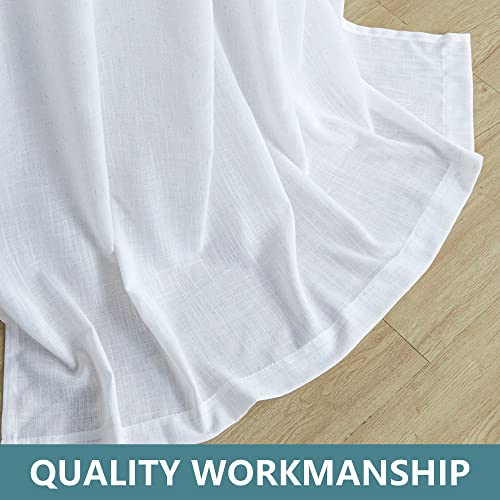 White Curtains 54 Inch Length For Kitchen Farmhouse 2 Panels Tab Top Casual Woven Linen Semi Sheer Short Cafe Tier Curtains For Bathroom Small Windows Basement Door Boho Rustic Decor 52X54 Long #TOP6