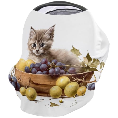 Nursing Cover for Breastfeeding Scarf, Cat Animal Fruit Grapes Baby Car Covers Super Soft Multi Use for Canopy Shopping Cart Cover Blanket Stroller Cover