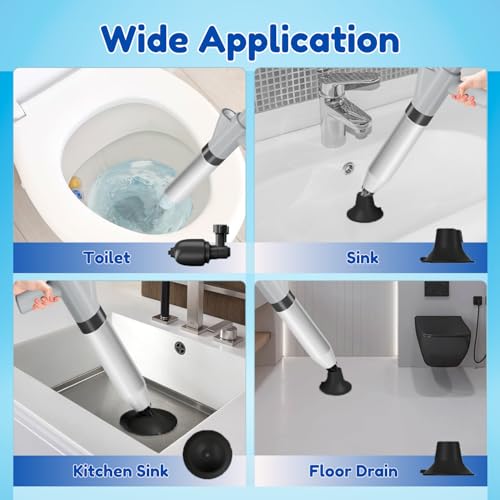 Image of High-Pressure Toilet Plunger with 2 toilet cleaning brushes and 3 wall hooks - Air Drain Blaster for Unclogging Toilets, Sinks, Drains, Bathroom & Kitchen-Heavy Duty Air Drain Plunger for Floor Drains