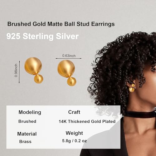 Douable Ball Stud Earrings, 14K Gold Brushed Matte Finish, Minimalist Fashion Classic Trendy Women's Jewelry Gift2