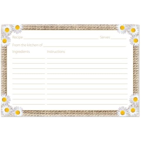 50 Premium Quality 4x6 Recipe Cards with Burlap and Daisy Design - Perfect for Bridal Showers Cover