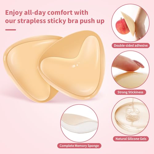 Image of Invisible Sticky Bra Push Up, Double Sided Sticky Bra, Reusable Adhesive Bra Inserts for Women Bikini Wedding Dress